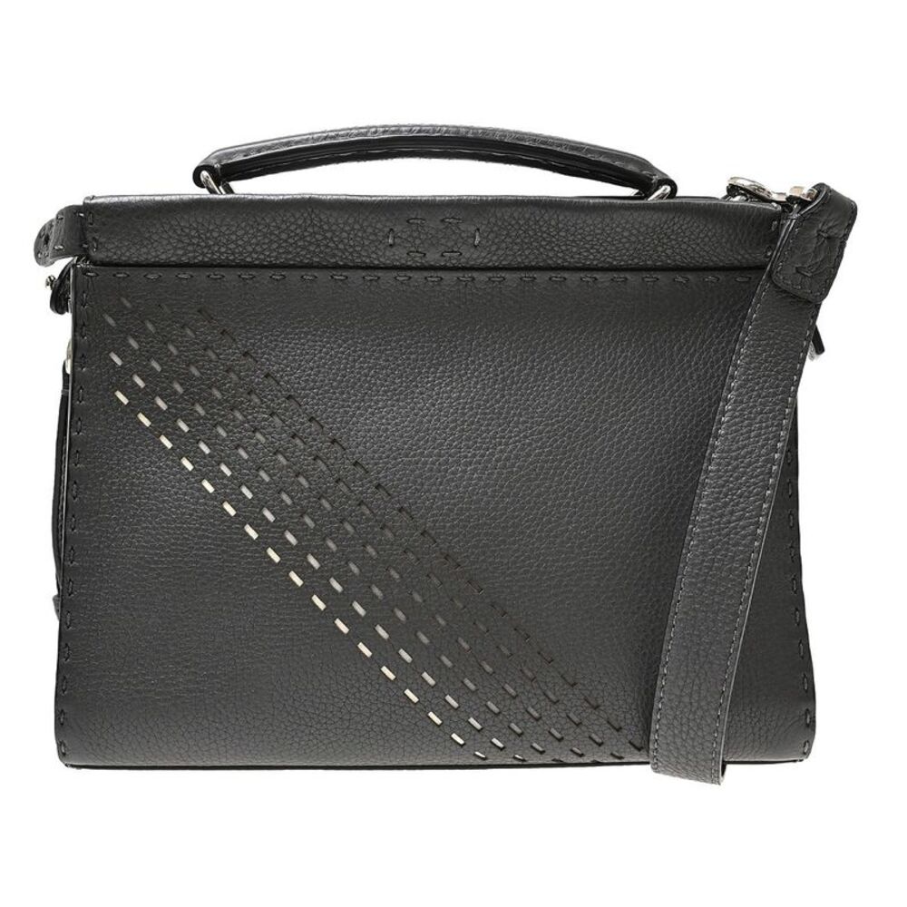 Fendi Peekaboo Fit Leather With Zucca Embossed Leather Black Leather Handbag
